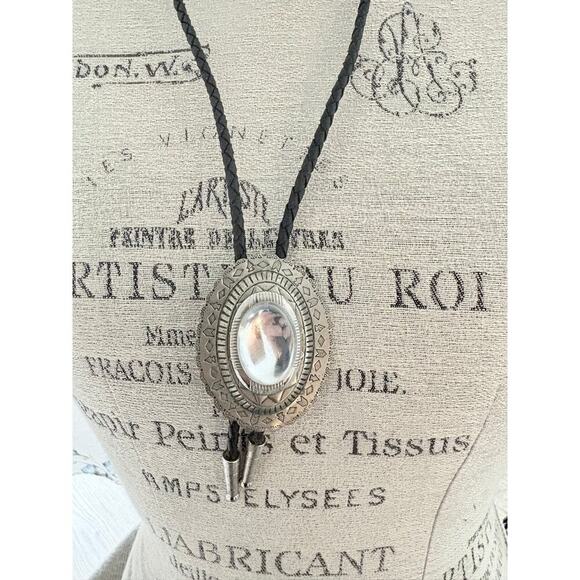 Men’s‎ Vintage Oval Clear Stone Bolo Tie Western Cowboy Southwest - Picture 3 of 8